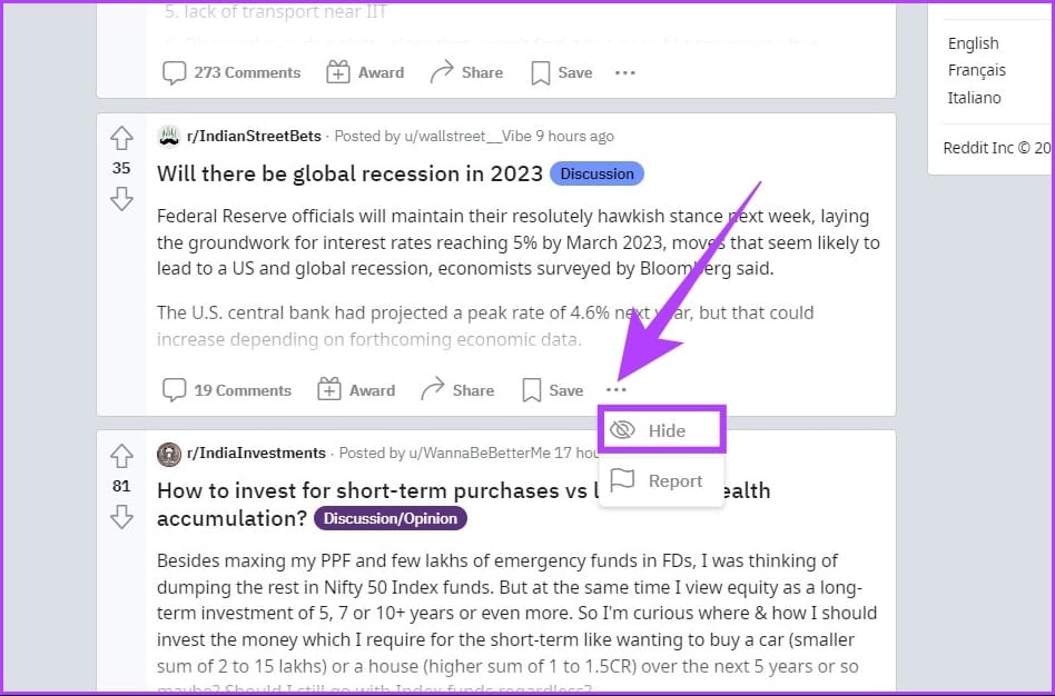click the three-dotted menu right below the post