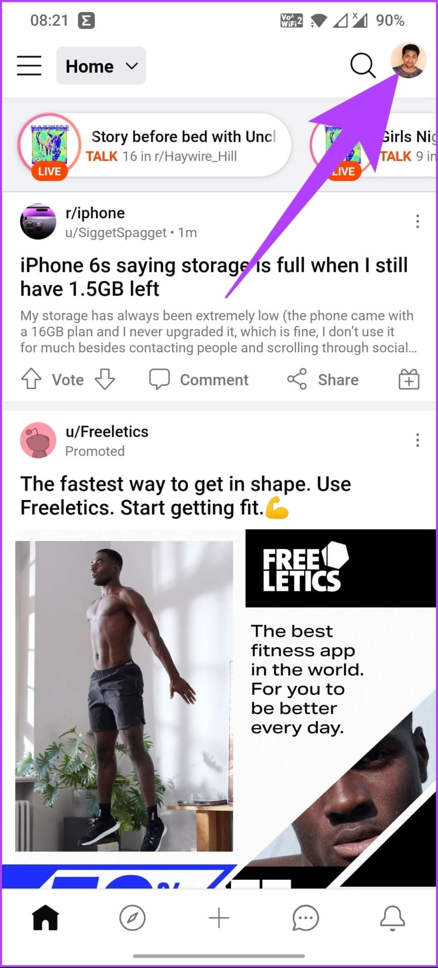 tap on your profile photo