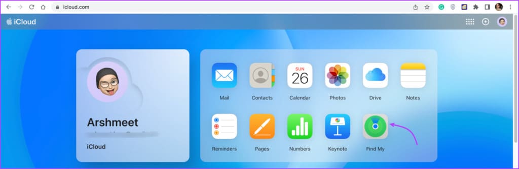 Select Find My from iCloud website
