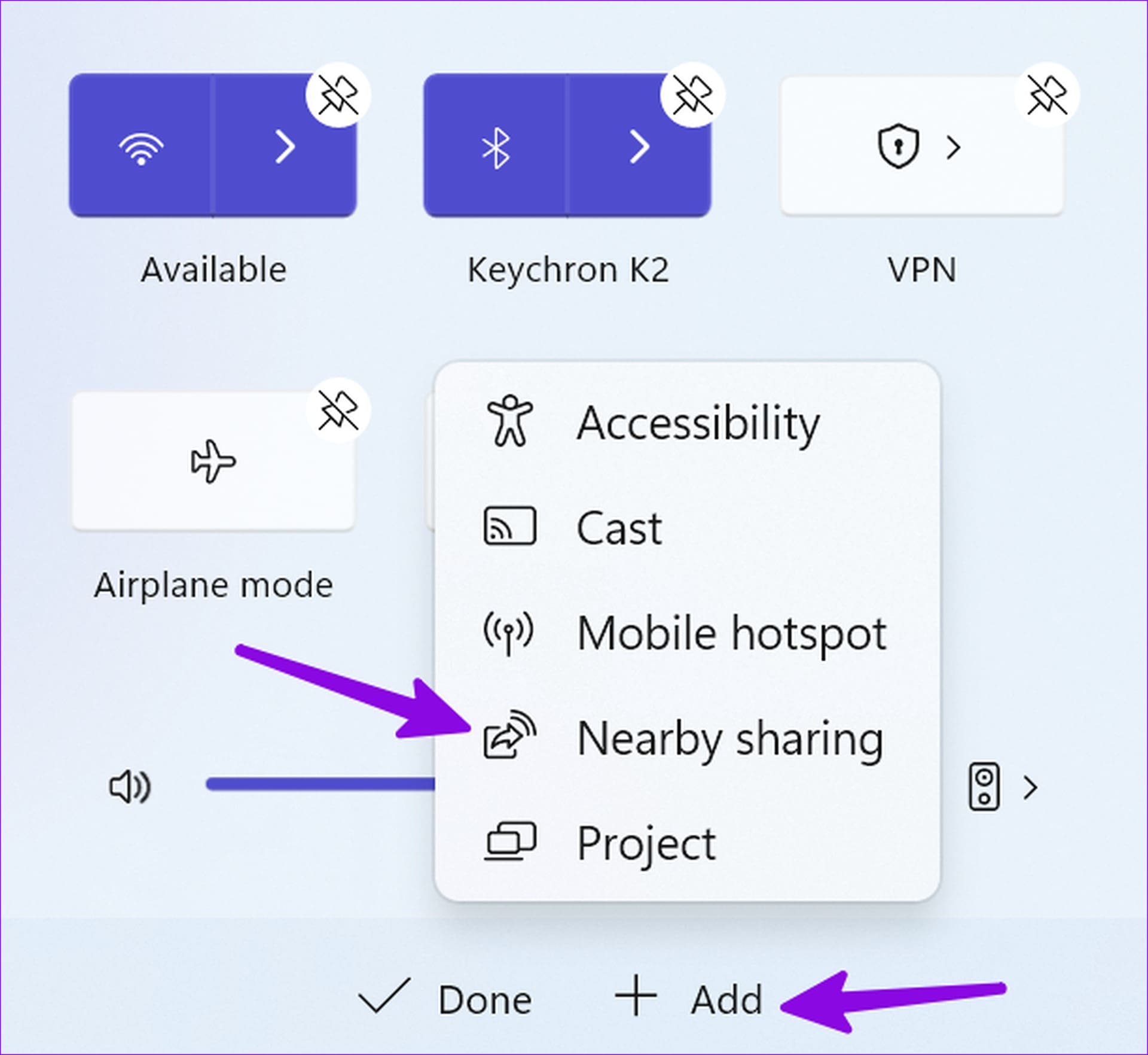 add nearby sharing shortcut