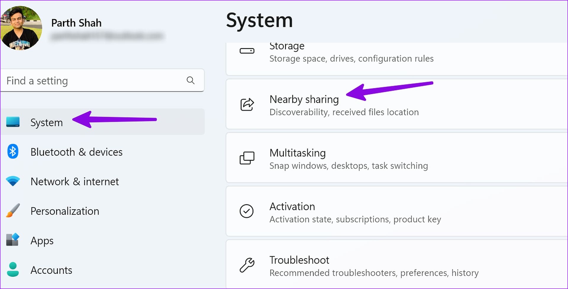 select nearby sharing