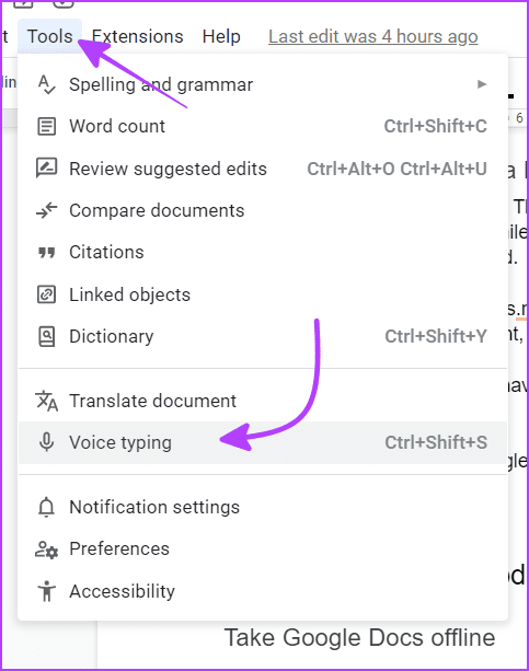 Enable Voice typing in Google Docs