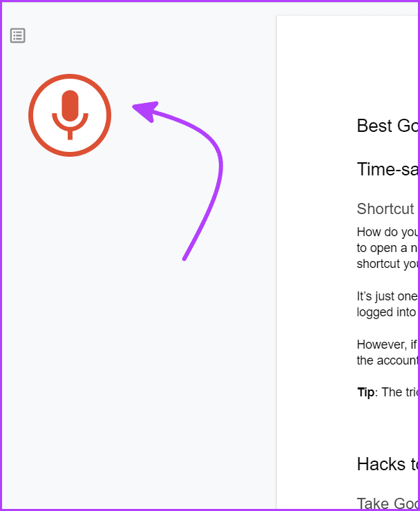 Tap the Mic icon for voice to text in Google Docs