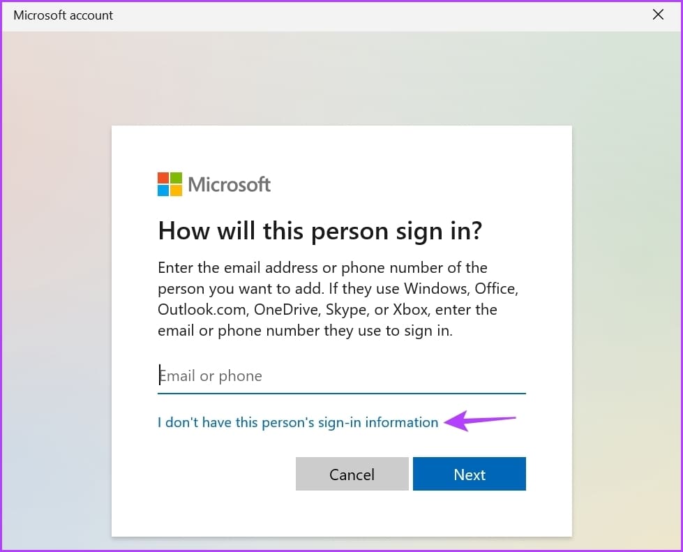 I don't have this person's sign-in information option in Settings