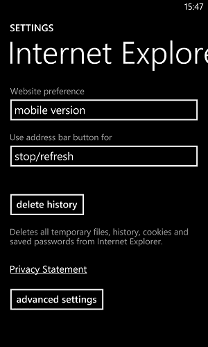 Ie Mobile Settings