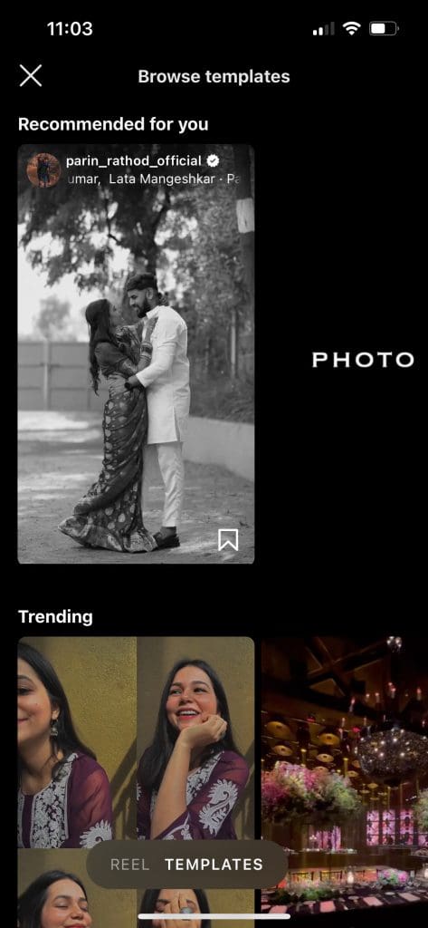 find reel template on Instagram