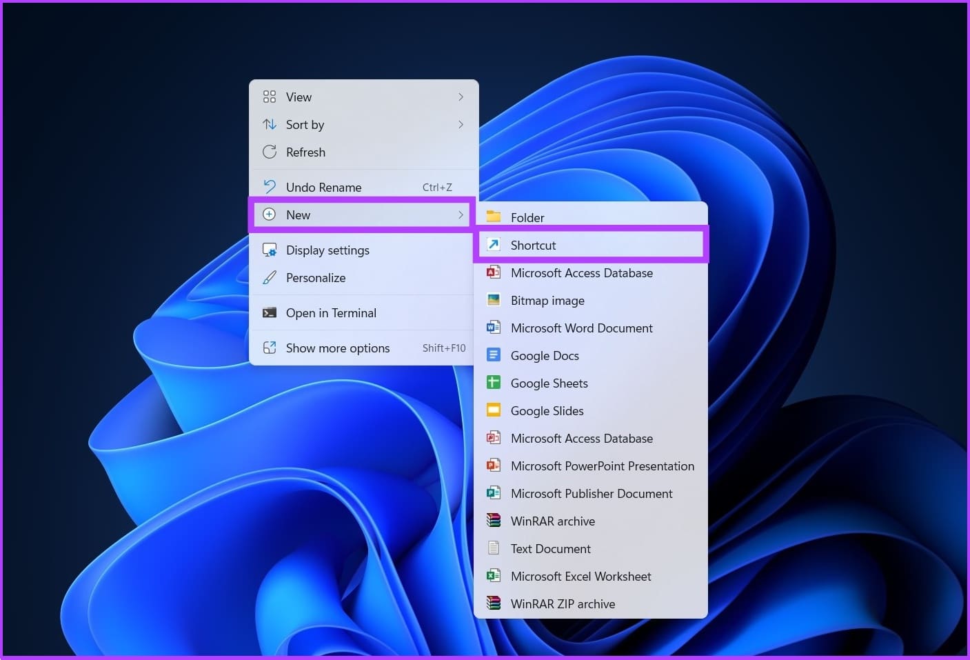Right-click on the desktop