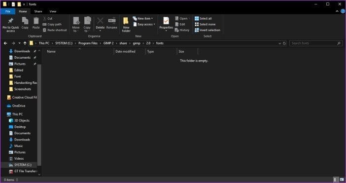 Install Fonts Gimp 10