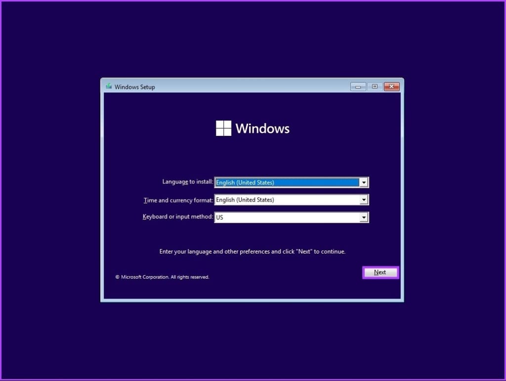 Select the language to install