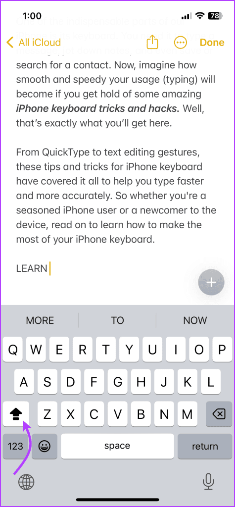 double tap caps lock icon to enter all text in caps 