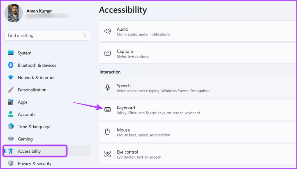 Keyboard option in Settings