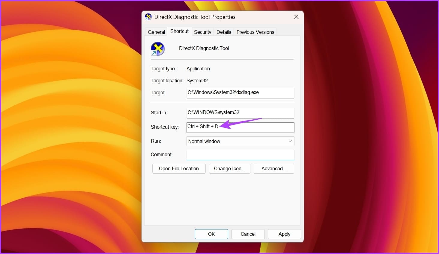 Keyboard shortcut in context menu