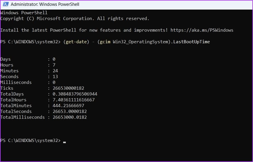 _LastBootUpTime command Result in PowerShell