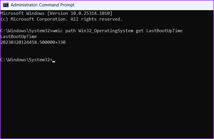 _LastBootUpTime message in CMD