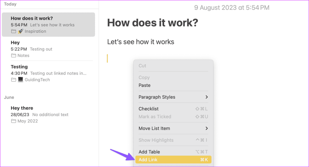 Link Related Notes in Apple Notes 1