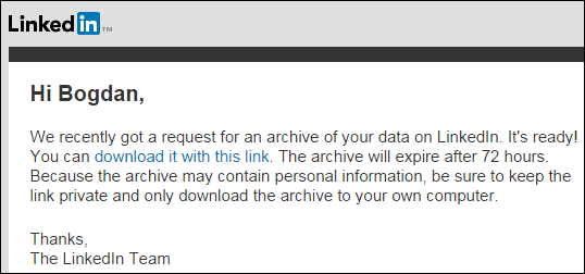 Linked In Download Archive Download Email Notifications
