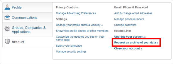 Linked In Download Archive Privacy Settings Req Archive