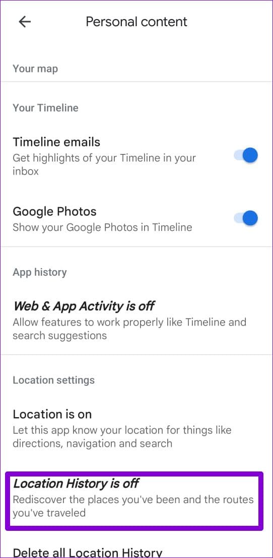 Location History in Google Maps