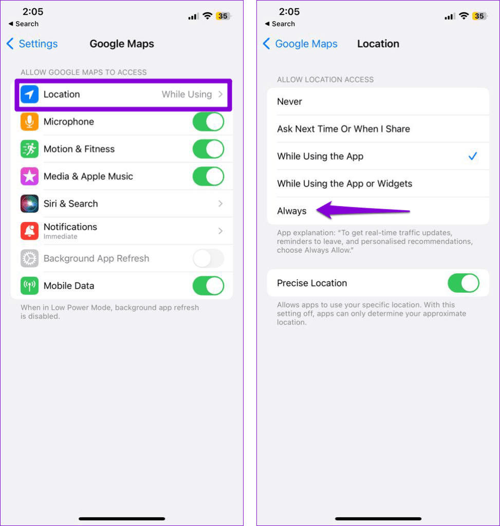 Location Permission for Google Maps on iPhone