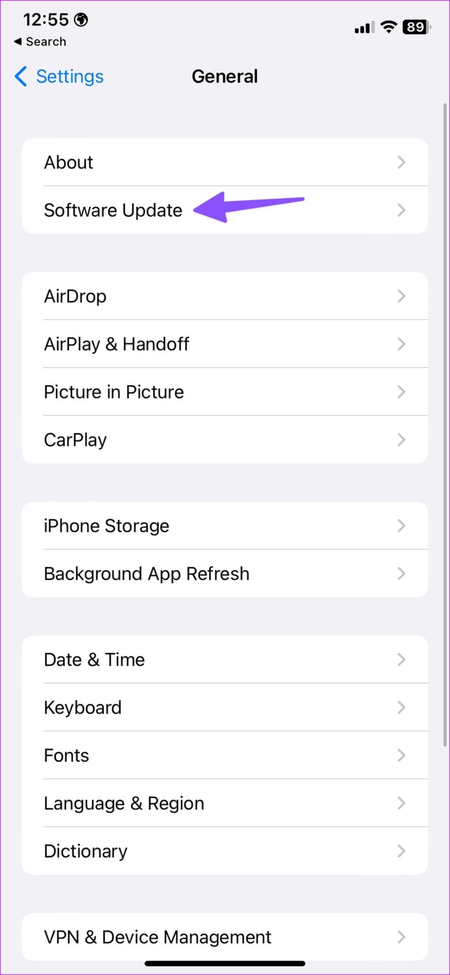 software update on iPhone