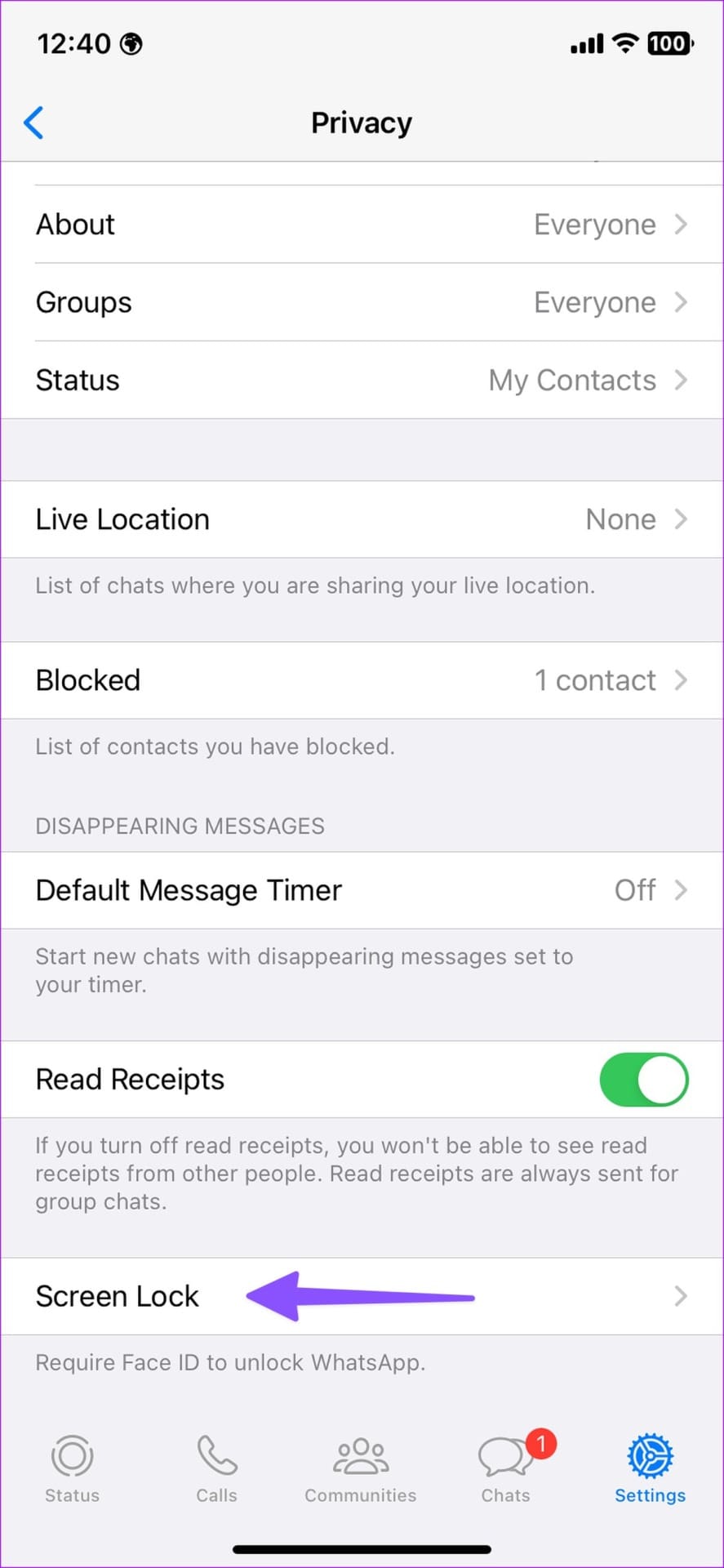 screen lock on WhatsApp for iPhone