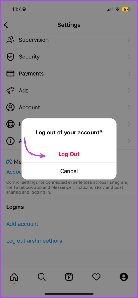 Tap Log Out 