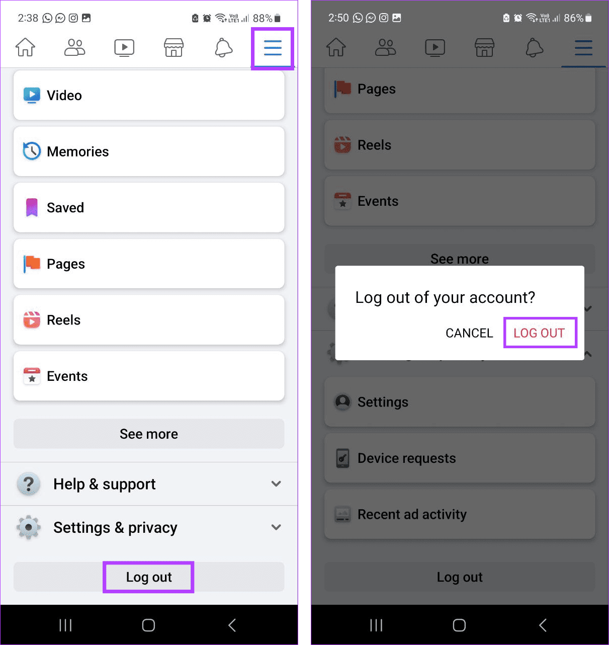 Log out of current device