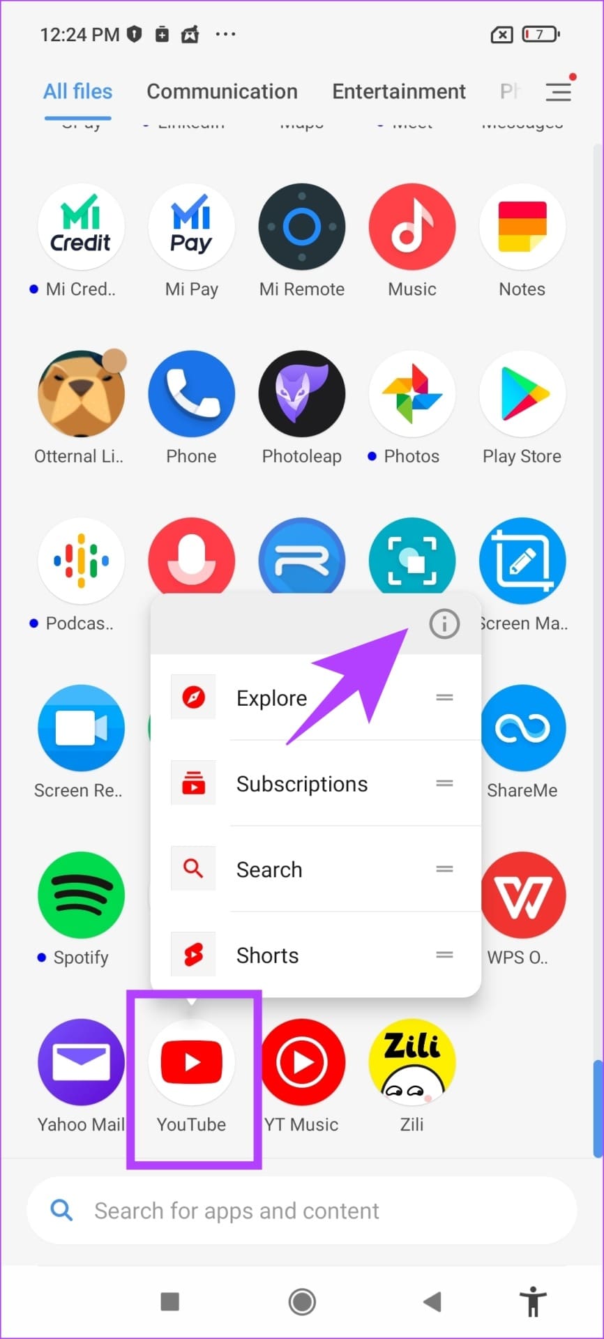 Long Press for App info