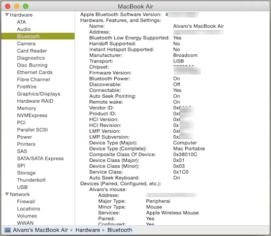 Mac Detailed Information Window Bluetooth
