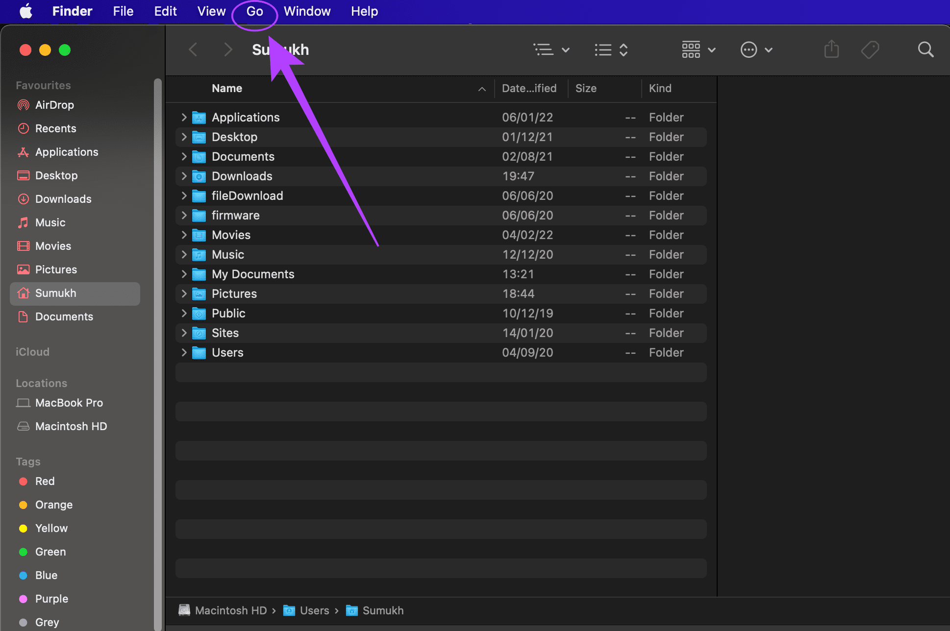 Go option in Finder to Format Drive