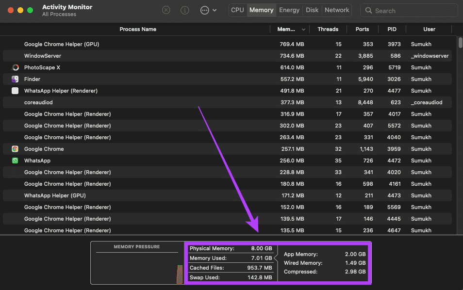 RAM usage on Mac
