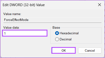 type 1 in the Value Data field