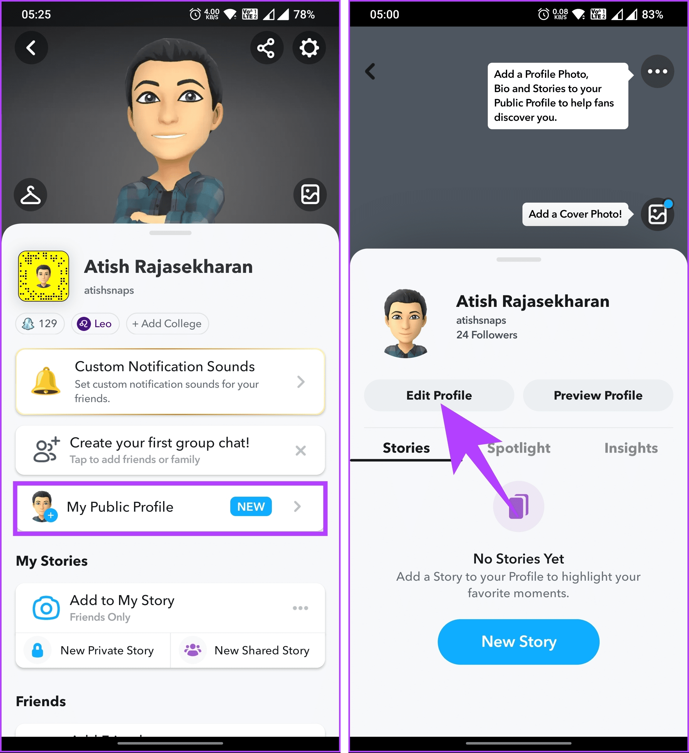 choose the Edit Profile button