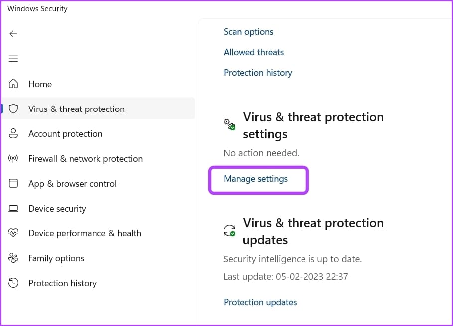 Manage Settings in Windows Security