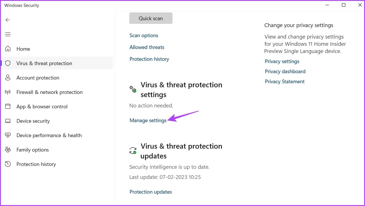 Manage Settings in Windows Security