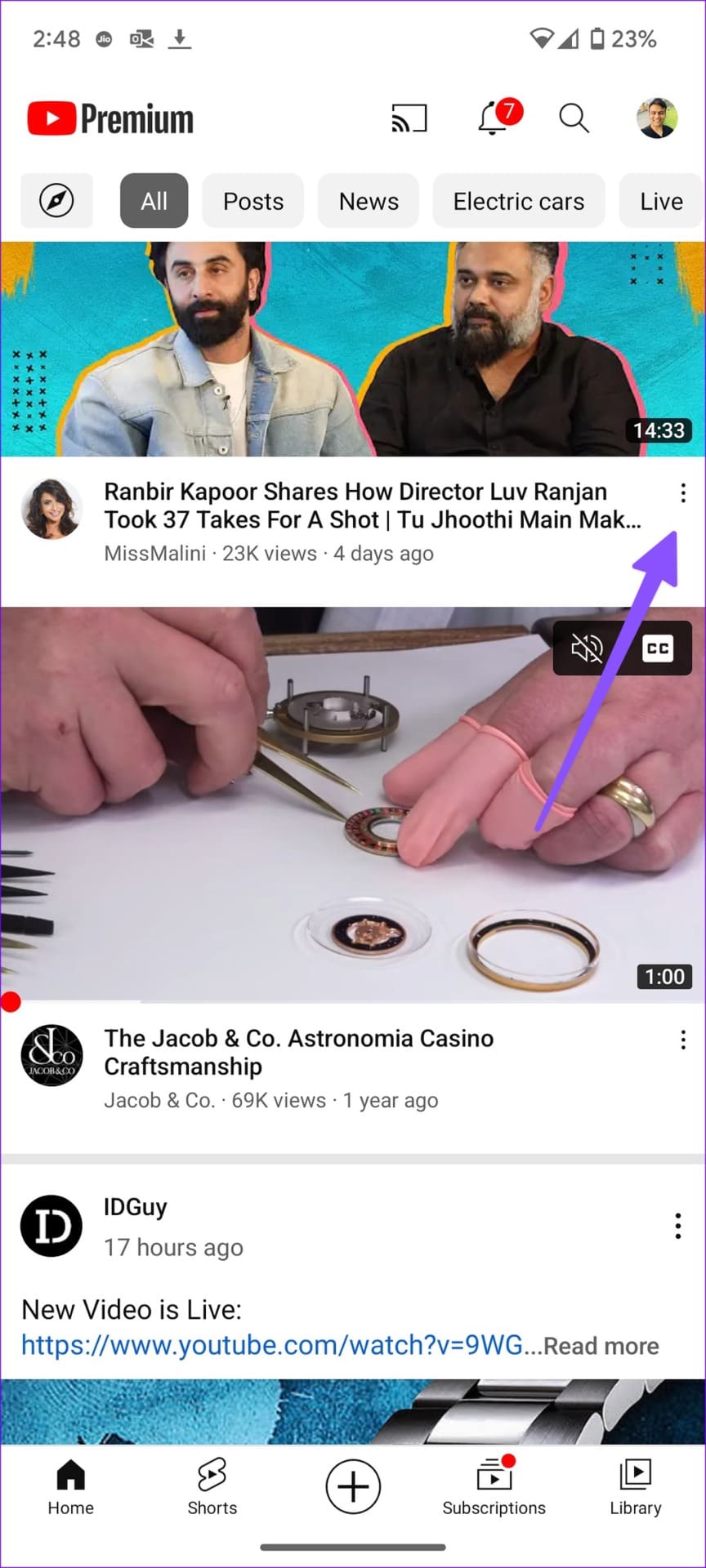 open more menu beside youtube