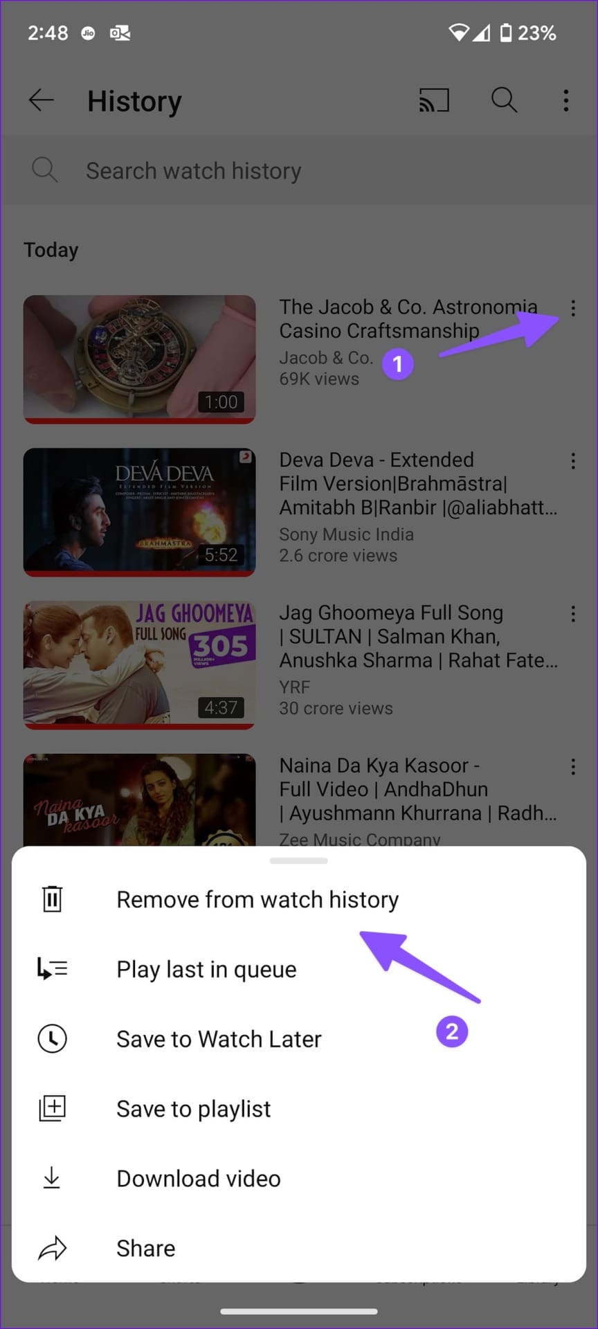 remove youtube watch history