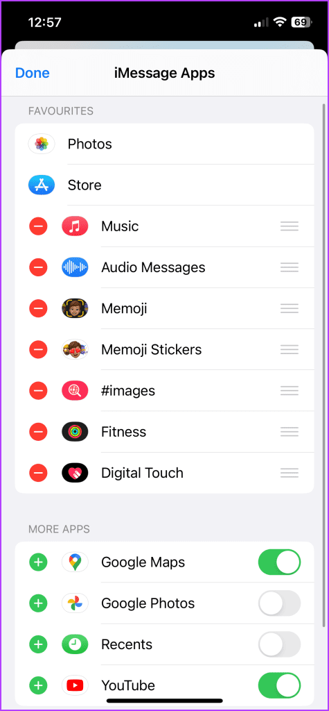 Tap - to remove an app from favorites