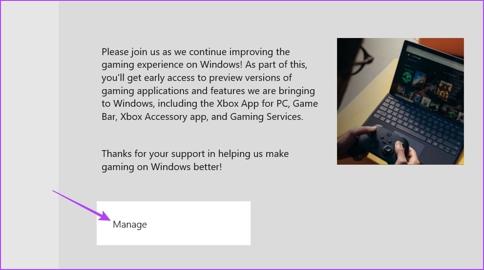Manage option of Xbox Insider Hub