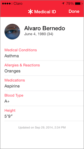 Medical Id Displayed