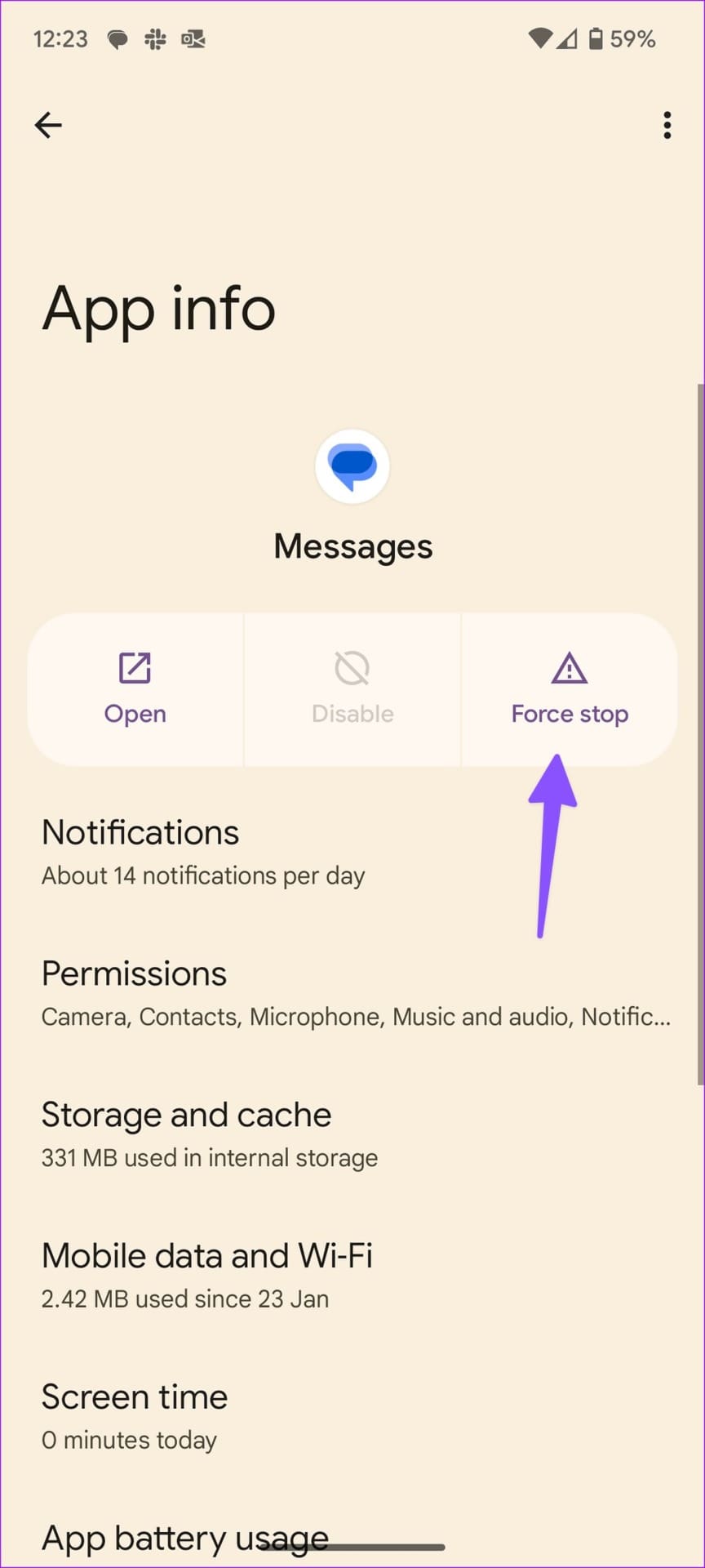 force stop messages