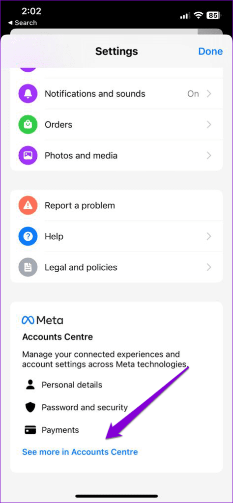 Meta Account Center Settings