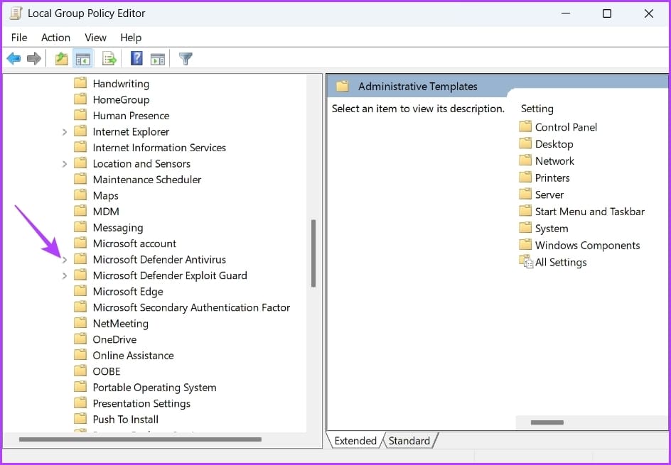Microsoft Defender Antivirus in the Local Group Policy Editor