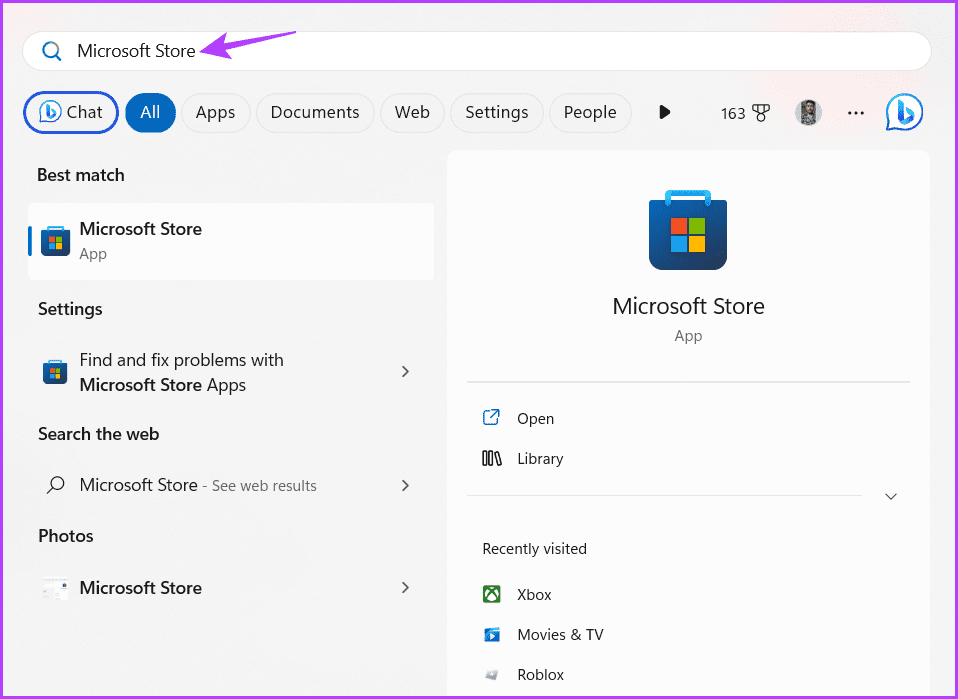 Microsoft Store in Start menu
