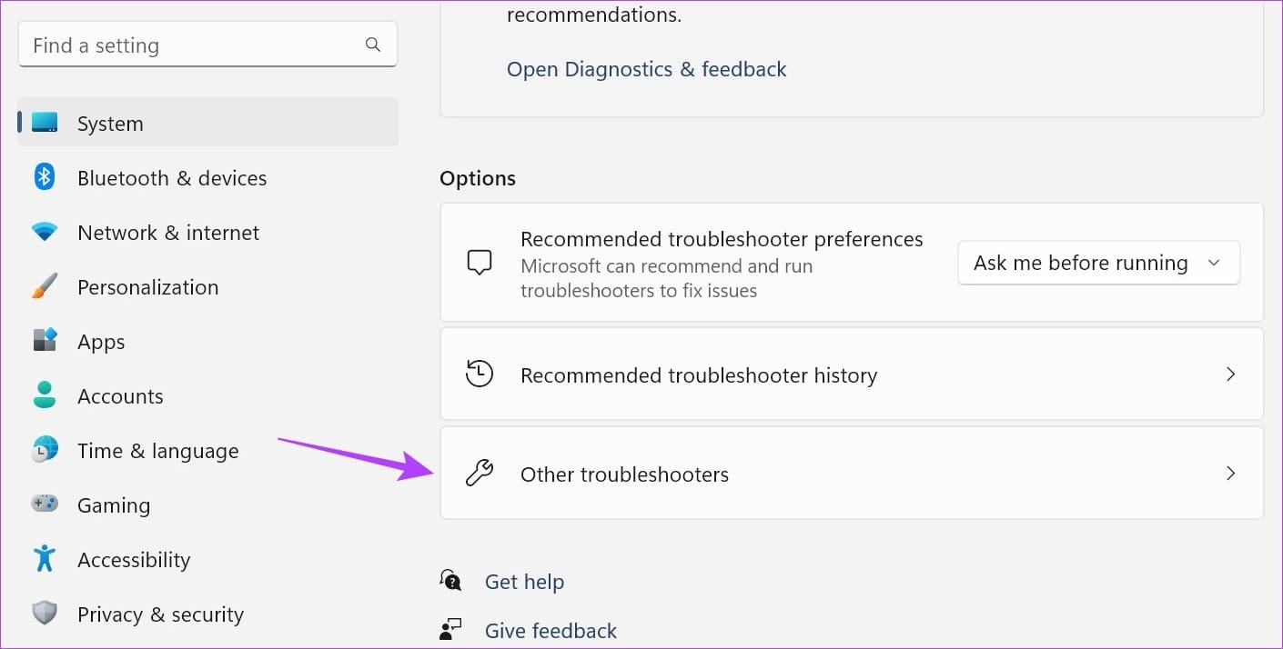 Click on Other troubleshooters