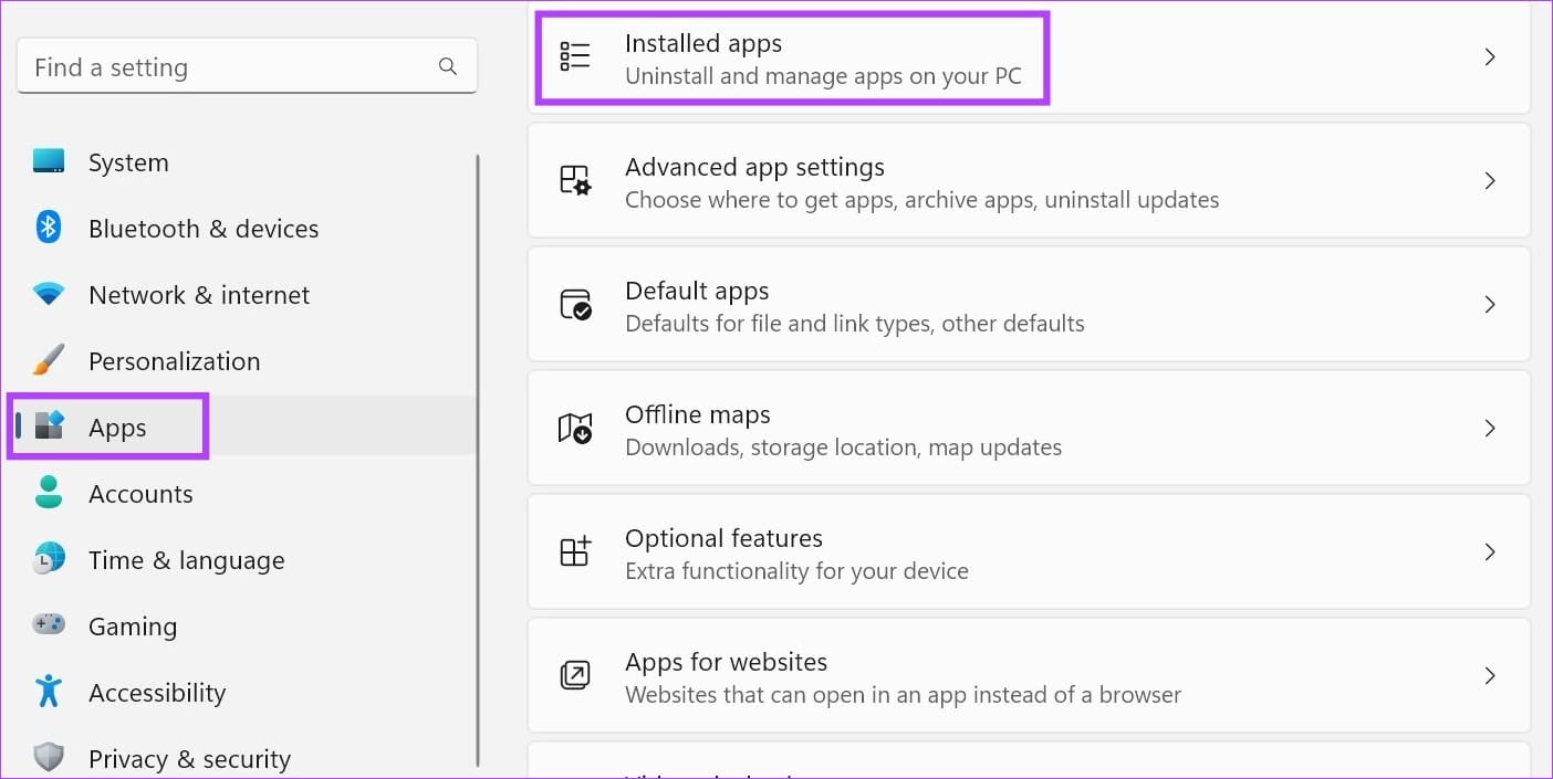 Go to Apps and click on Installed apps