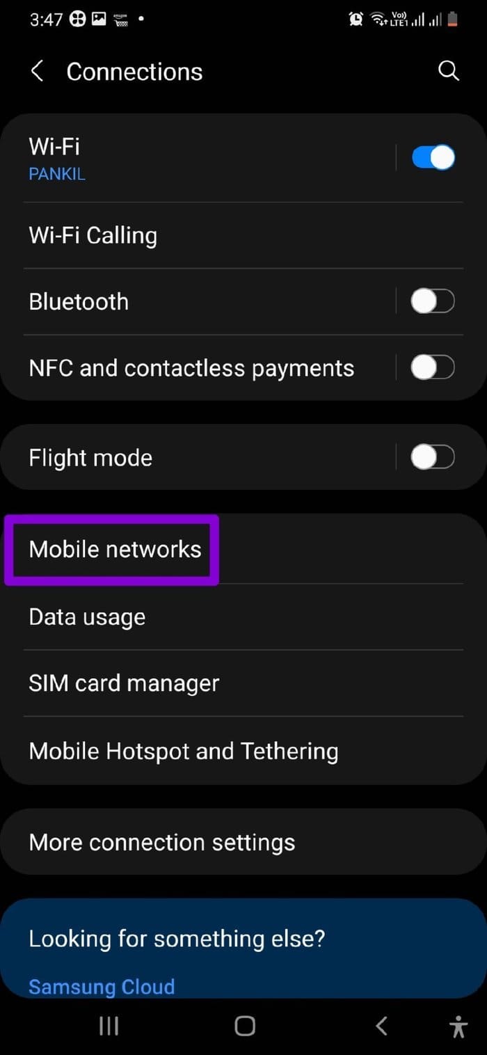 Mobile Networks on Samsung Phone