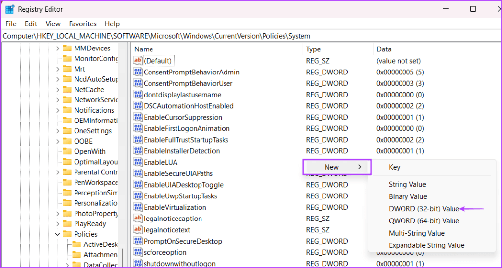 create a new registry key