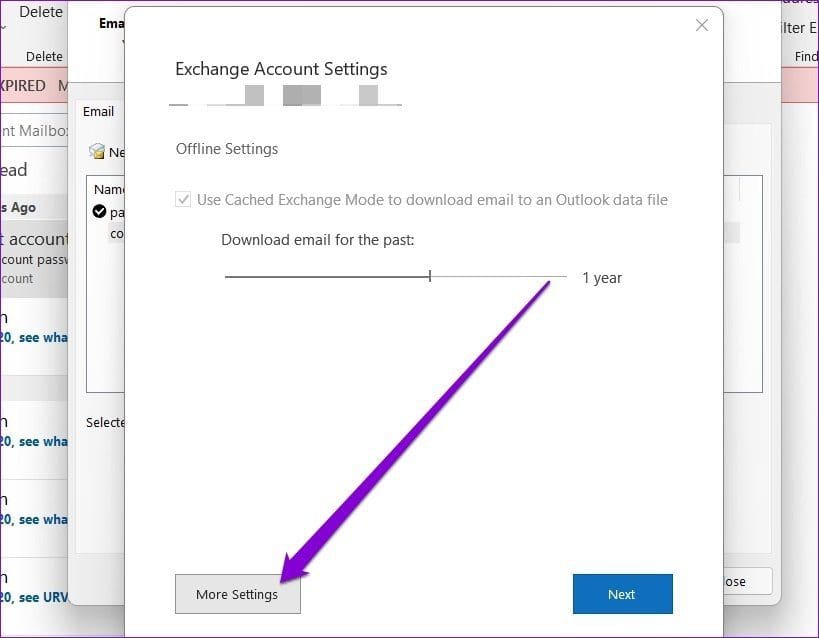More Outlook Account Settings