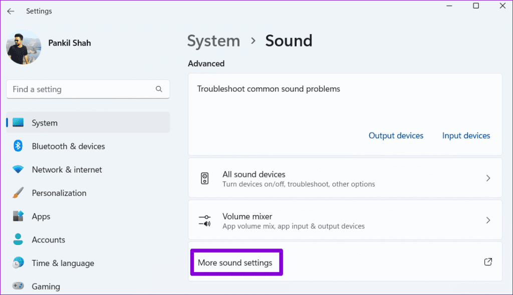 More Sound Settings